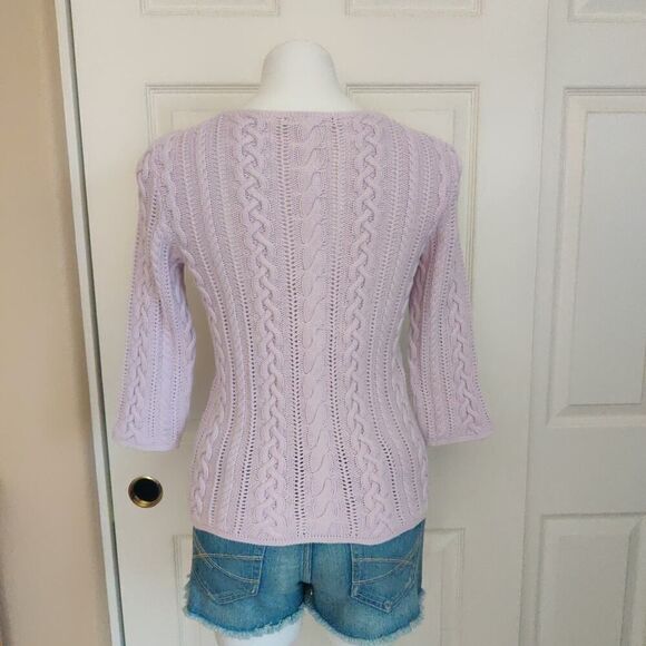 Lauren Ralph Lauren cable knit cotton 3/4 sleeves sweater sz PM - Picture 4 of 7